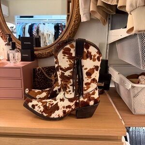 Tony Lama Hair-On Hide Cow Print Vaquero Boots Brown White 8.5 Rare